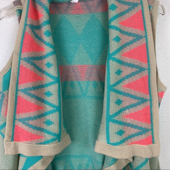B Sharp Small Neon Aztec Waterfall Open Front Vest Cardigan Mohair soft - Picture 3 of 6